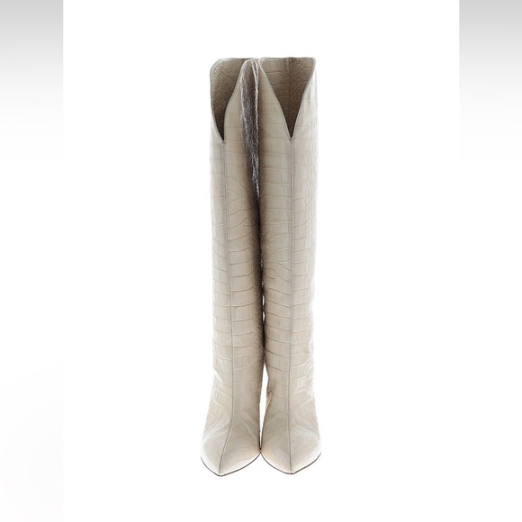 Paris Texas V cut croc embossed leather knee high boots - Picture 4 of 6